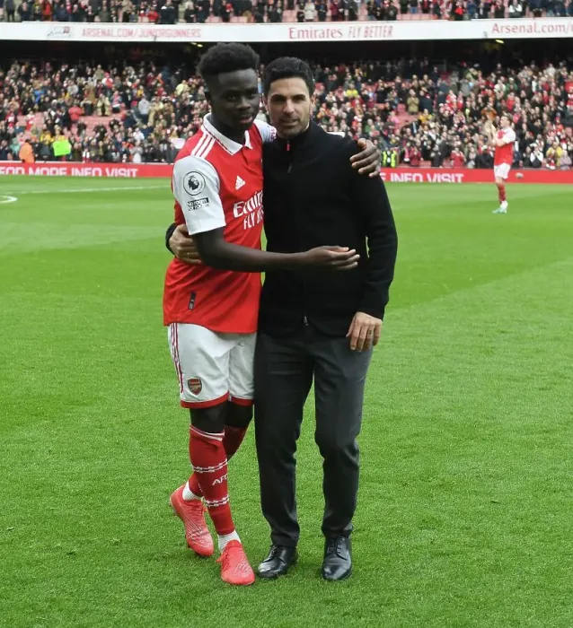 Framed Print : Arsenal's Mikel Arteta and Bukayo Saka Celebrate Victory over Crystal Palace Framed Print : Arsenal's Mikel Arteta and Bukayo Saka Celebrate Victory over Crystal Palace