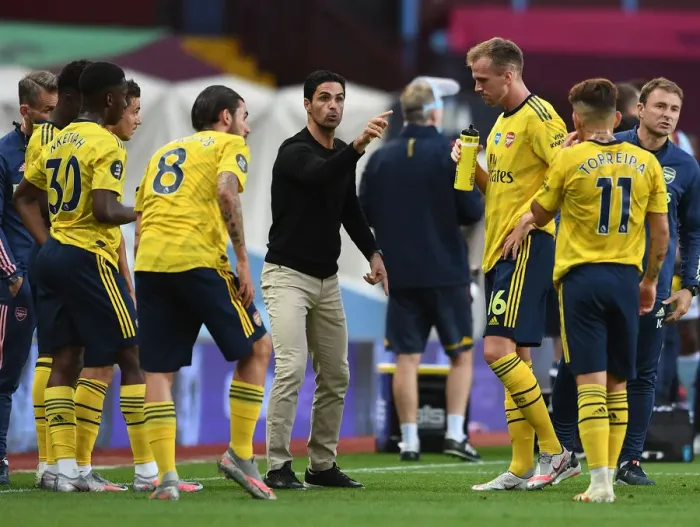 Framed Print : Arsenal's Mikel Arteta Gives Instructions During Aston Villa Match, Premier League 2019-2020