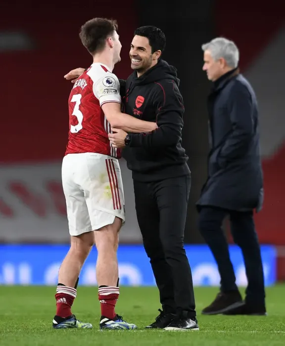 Framed Print : Arsenal's Mikel Arteta and Kieran Tierney Celebrate Victory Over Tottenham Hotspur Framed Print : Arsenal's Mikel Arteta and Kieran Tierney Celebrate Victory Over Tottenham Hotspur