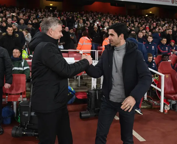 Framed Print : Arsenal's Mikel Arteta and Manchester United's Ole Gunnar Solskjaer Meet Before Premier League Clash at Emirates Stadium (January 2020) Framed Print : Arsenal's Mikel Arteta and Manchester United's Ole Gunnar Solskjaer Meet Before Premier League Clash at Emirates Stadium (January 2020)
