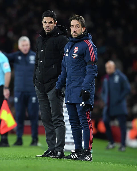 Arsenal's Mikel Arteta and Nico Jover During Arsenal v West Ham United Premier League Match (2022-23)