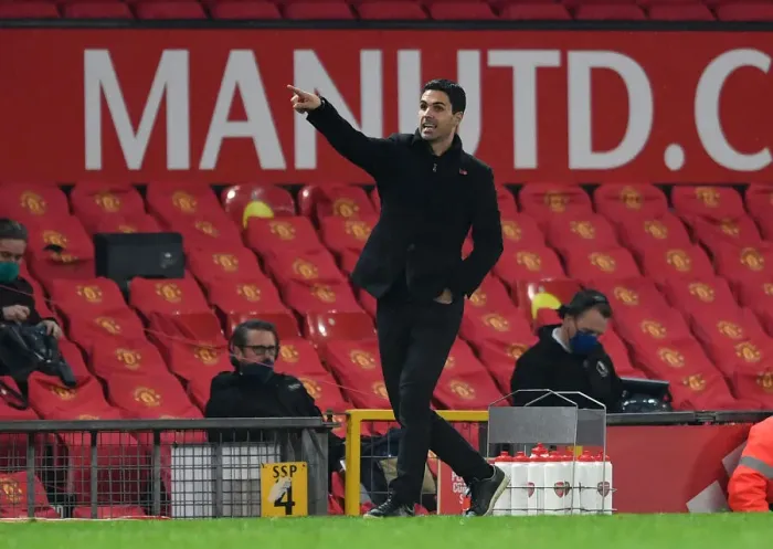 Framed Print : Arsenal's Mikel Arteta at Old Trafford: Manchester United vs Arsenal, 2020-21 Premier League