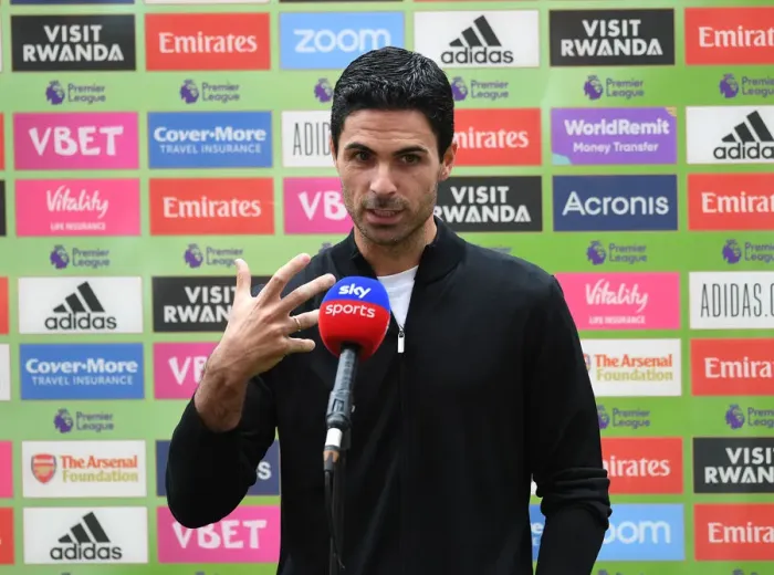 Framed Print : Arsenal's Mikel Arteta Pre-Match Interview: Empty Emirates Stadium, Arsenal v Liverpool, Premier League 2019-2020