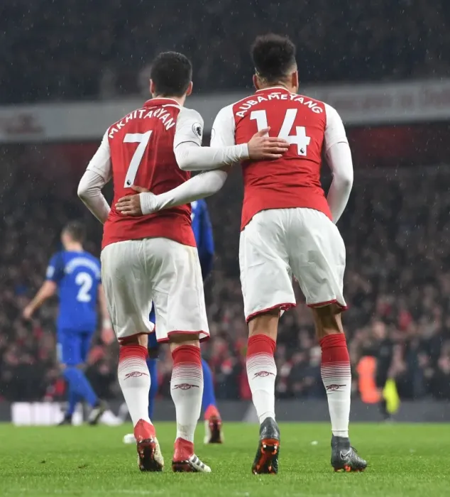 Framed Print : Arsenal's Mkhitaryan and Aubameyang: A Dynamic Duo Shines on the Emirates Field, Premier League 2017-18