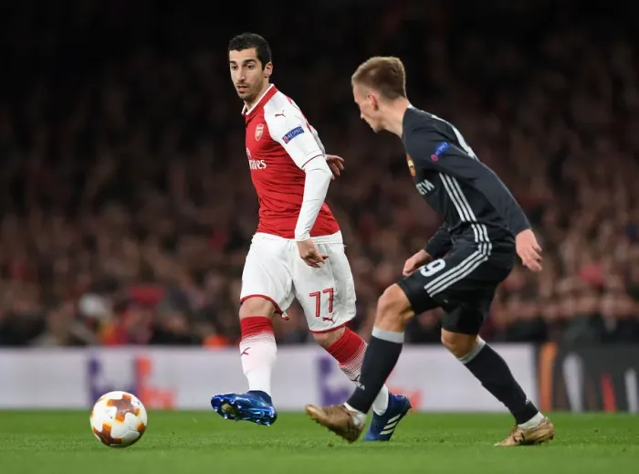 Framed Print : Arsenal's Mkhitaryan Fends Off CSKA's Kuchaev in Europa League Quarterfinal Clash Framed Print : Arsenal's Mkhitaryan Fends Off CSKA's Kuchaev in Europa League Quarterfinal Clash