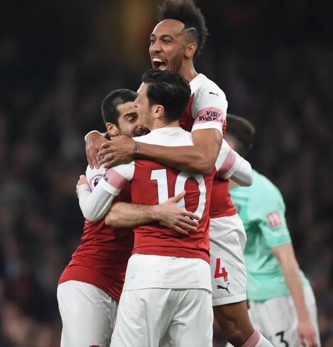Framed Print : Arsenal's Mkhitaryan, Ozil, and Aubameyang Celebrate Goals Against Bournemouth (2018-19) Framed Print : Arsenal's Mkhitaryan, Ozil, and Aubameyang Celebrate Goals Against Bournemouth (2018-19)