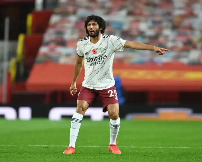 Framed Print : Arsenal's Mo Elneny at Empty Old Trafford: 2020-21 Premier League Clash Between Manchester United and Arsenal