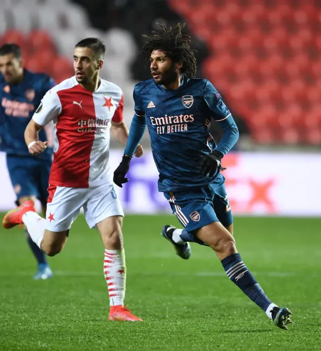 Framed Print : Arsenal's Mo Elneny in UEFA Europa League Quarterfinal Match against Slavia Praha in Prague (Behind Closed Doors)