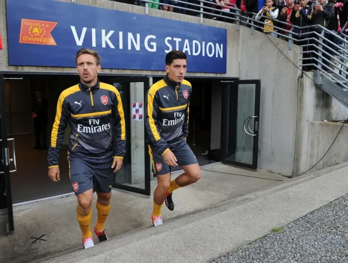 Framed Print : Arsenal's Monreal and Bellerin Prepare for Viking FK Friendly Framed Print : Arsenal's Monreal and Bellerin Prepare for Viking FK Friendly