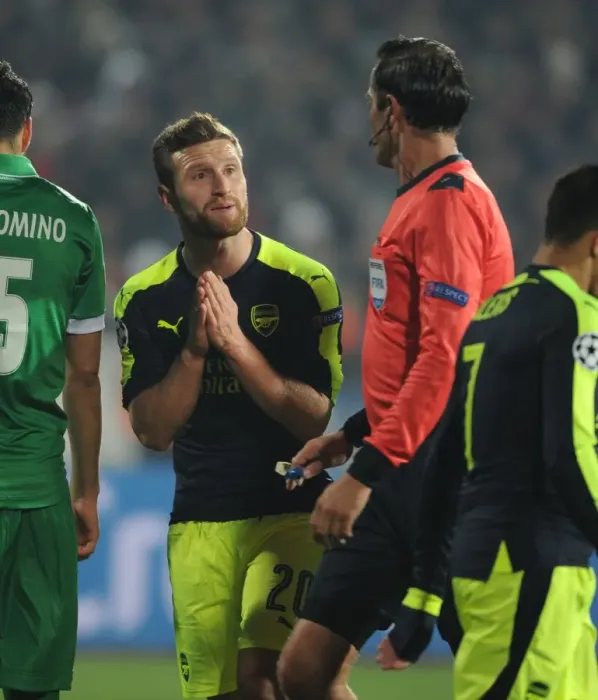 Framed Print : Arsenal's Mustafi Clashes with Referee during PFC Ludogorets Champions League Match Framed Print : Arsenal's Mustafi Clashes with Referee during PFC Ludogorets Champions League Match