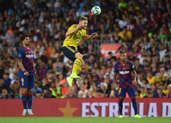 Framed Print : Arsenal's Mustafi Faces Barcelona in 2019 Pre-Season Friendly