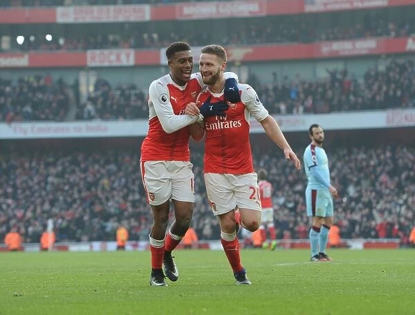 Arsenal's Mustafi and Iwobi Celebrate Goal Against Burnley (2016-17)
