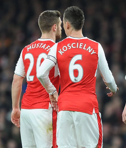 Arsenal's Mustafi and Koscielny in Action: Arsenal v Stoke City, Premier League 2016-17