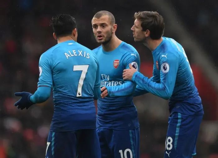 Framed Print : Arsenal's Nacho Monreal, Jack Wilshere, and Alexis Sanchez in Action against Southampton (2017-18) Framed Print : Arsenal's Nacho Monreal, Jack Wilshere, and Alexis Sanchez in Action against Southampton (2017-18)