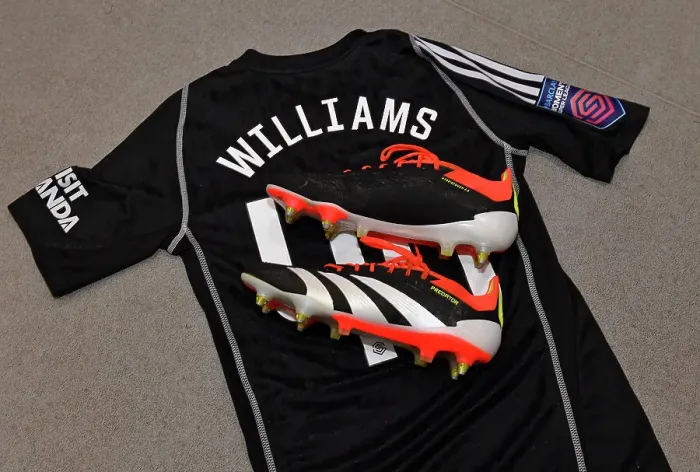 Framed Print : Arsenal's Naomi Williams Unveils New Adidas Boots Ahead of Arsenal Women vs Everton Women Match