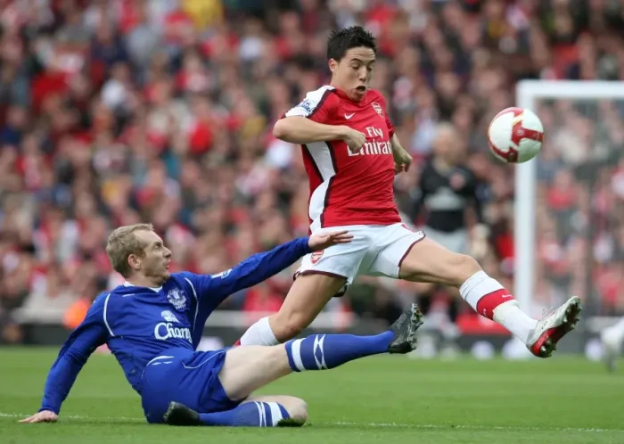 Framed Print : Arsenal's Nasri Scores Twice in 3:1 Victory over Everton in Barclays Premier League