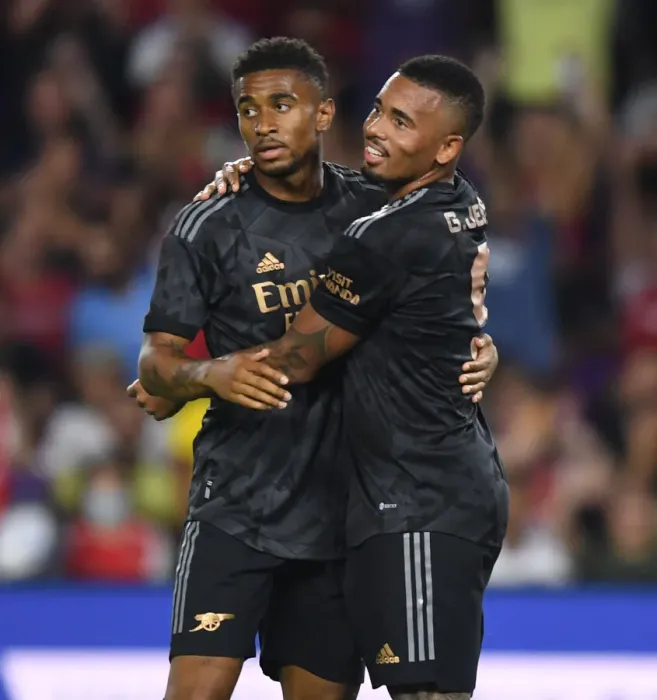 Framed Print : Arsenal's Nelson and Jesus Celebrate Goals in Pre-Season Victory over Orlando City SC