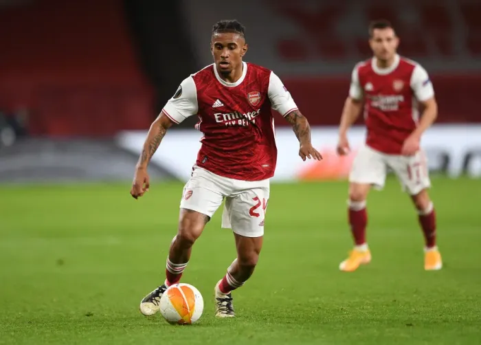 Framed Print : Arsenal's Nelson Scores in Empty Emirates: Arsenal FC vs Dundalk FC, UEFA Europa League 2020-21