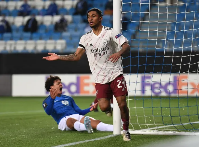 Framed Print : Arsenal's Nelson Scores in Europa League Victory over Molde FK Framed Print : Arsenal's Nelson Scores in Europa League Victory over Molde FK