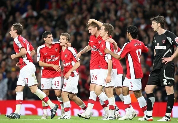Arsenal's Nicklas Bendtner and Aaron Ramsey Celebrate 6-0 Carling Cup Victory over Sheffield United
