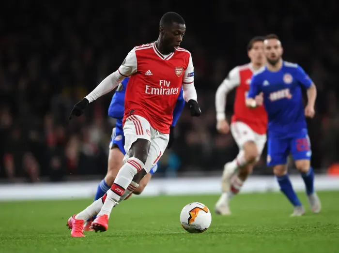 Framed Print : Arsenal's Nicolas Pepe in Action: Thrilling Moments from the Arsenal vs. Olympiacos Europa League Clash, 2020 Framed Print : Arsenal's Nicolas Pepe in Action: Thrilling Moments from the Arsenal vs. Olympiacos Europa League Clash, 2020
