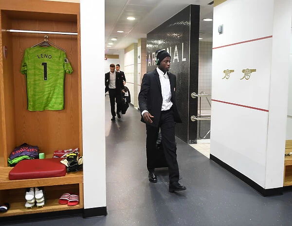 Arsenal's Nicolas Pepe in the Changing Room Before Arsenal v Chelsea (2019-20)