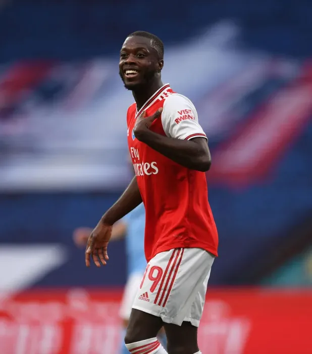 Framed Print : Arsenal's Nicolas Pepe in FA Cup Semi-Final Action Against Manchester City