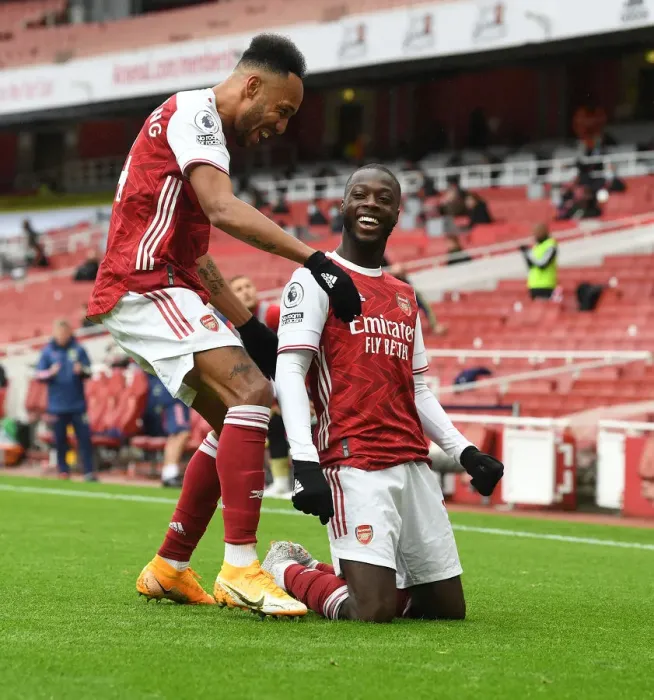 Framed Print : Arsenal's Nicolas Pepe and Pierre-Emerick Aubameyang Celebrate Goals Against Sheffield United (2020-21) Framed Print : Arsenal's Nicolas Pepe and Pierre-Emerick Aubameyang Celebrate Goals Against Sheffield United (2020-21)