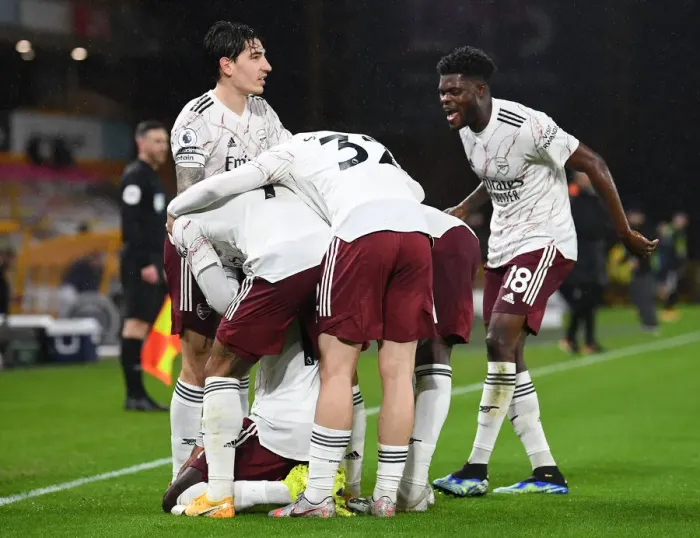 Framed Print : Arsenal's Nicolas Pepe Scores, Celebrates with Team Mates against Wolverhampton Wanderers in Premier League Framed Print : Arsenal's Nicolas Pepe Scores, Celebrates with Team Mates against Wolverhampton Wanderers in Premier League