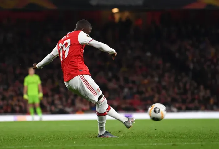Framed Print : Arsenal's Nicolas Pepe Scores Second Goal Against Vitoria Guimaraes in Europa League Match Framed Print : Arsenal's Nicolas Pepe Scores Second Goal Against Vitoria Guimaraes in Europa League Match