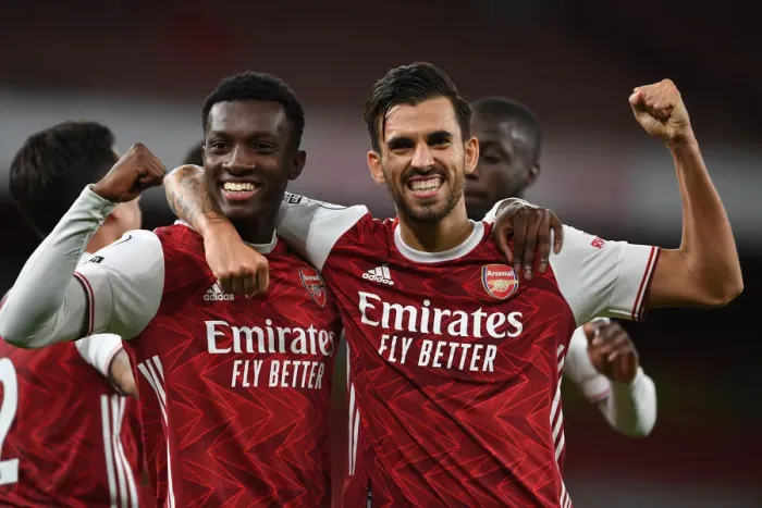 Framed Print : Arsenal's Nketiah and Ceballos Celebrate Goals Against West Ham in 2020-21 Premier League Framed Print : Arsenal's Nketiah and Ceballos Celebrate Goals Against West Ham in 2020-21 Premier League