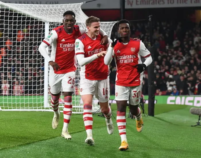 Framed Print : Arsenal's Nketiah Scores Quarterfinal Goal Against Sunderland in Carabao Cup