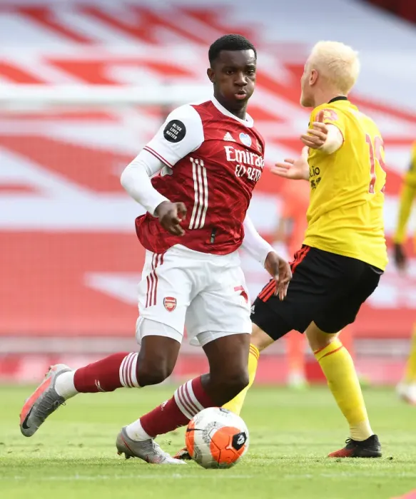 Framed Print : Arsenal's Nketiah vs. Hughes: Intense Face-Off in Arsenal vs. Watford Clash Framed Print : Arsenal's Nketiah vs. Hughes: Intense Face-Off in Arsenal vs. Watford Clash