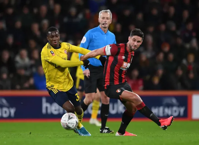 Framed Print : Arsenal's Nketiah vs. Surman: A FA Cup Battle at Bournemouth Framed Print : Arsenal's Nketiah vs. Surman: A FA Cup Battle at Bournemouth