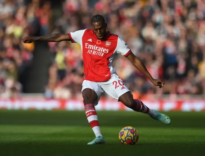 Framed Print : Arsenal's Nuno Tavares in Action: Arsenal vs. Watford, Premier League 2021-22
