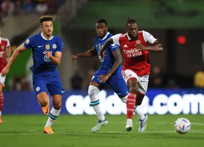 Framed Print : Arsenal's Nuno Tavares Outsmarts Chelsea's Ethan Ampadu in Florida Cup Showdown: A Tactical Masterclass