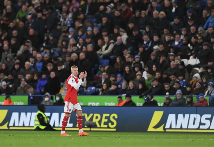 Framed Print : Arsenal's Oleksandr Zinchenko Applauding Fans After Leicester Match (Leicester City vs Arsenal, 2022-23)