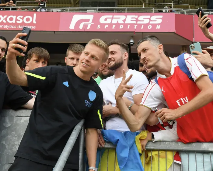 Framed Print : Arsenal's Oleksandr Zinchenko Interacts with Fans Before Nuremberg Pre-Season Friendly Framed Print : Arsenal's Oleksandr Zinchenko Interacts with Fans Before Nuremberg Pre-Season Friendly