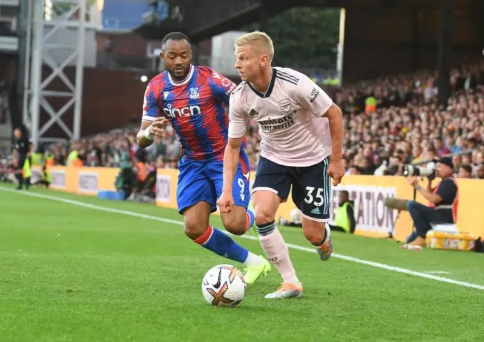 Framed Print : Arsenal's Oleksandr Zinchenko Outmaneuvers Crystal Palace's Jordan Ayew in Premier League Clash Framed Print : Arsenal's Oleksandr Zinchenko Outmaneuvers Crystal Palace's Jordan Ayew in Premier League Clash