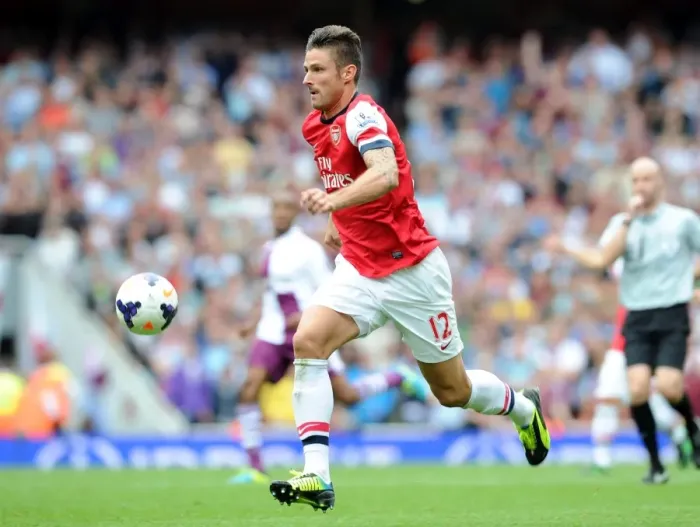 Framed Print : Arsenal's Olivier Giroud in Action against Aston Villa in the 2013-14 Premier League