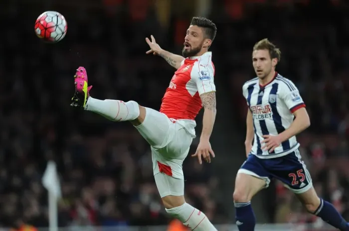 Framed Print : Arsenal's Olivier Giroud in Action Against West Bromwich Albion, Premier League 2015-16 Framed Print : Arsenal's Olivier Giroud in Action Against West Bromwich Albion, Premier League 2015-16