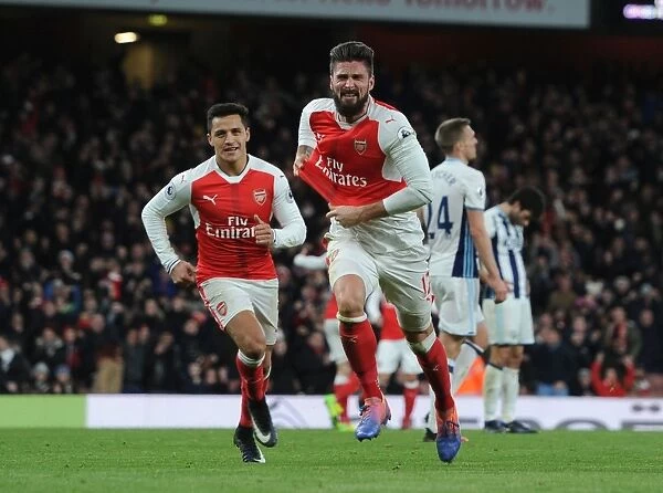 Arsenal's Olivier Giroud and Alexis Sanchez Celebrate Goal Against West Bromwich Albion (2016-17)