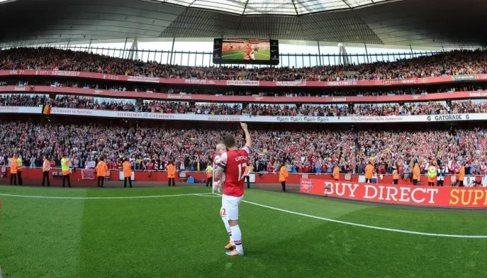 Framed Print : Arsenal's Olivier Giroud Celebrates after Arsenal v West Bromwich Albion, Premier League 2013-14