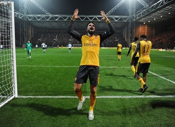 Arsenal's Olivier Giroud Celebrates Second Goal Against Preston North End in FA Cup Third Round
