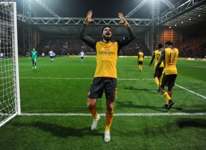 Framed Print : Arsenal's Olivier Giroud Celebrates Second Goal Against Preston North End in FA Cup Third Round Framed Print : Arsenal's Olivier Giroud Celebrates Second Goal Against Preston North End in FA Cup Third Round