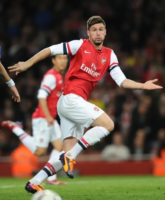 Framed Print : Arsenal's Olivier Giroud Faces Off Against Chelsea in Capital One Cup Showdown
