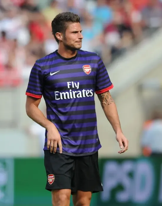 Framed Print : Arsenal's Olivier Giroud Faces Off Against FC Cologne in 2012 Pre-Season Friendly