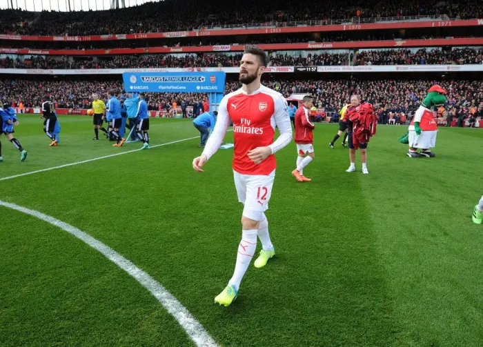 Framed Print : Arsenal's Olivier Giroud Gears Up for Arsenal vs. Leicester City Showdown (2015-16) Framed Print : Arsenal's Olivier Giroud Gears Up for Arsenal vs. Leicester City Showdown (2015-16)