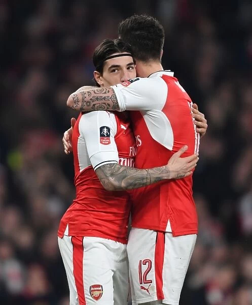 Arsenal's Olivier Giroud and Hector Bellerin Celebrate Goals in Emirates FA Cup Quarter-Final vs. Lincoln City