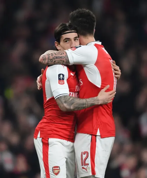 Framed Print : Arsenal's Olivier Giroud and Hector Bellerin Celebrate Goals in Emirates FA Cup Quarter-Final vs. Lincoln City Framed Print : Arsenal's Olivier Giroud and Hector Bellerin Celebrate Goals in Emirates FA Cup Quarter-Final vs. Lincoln City